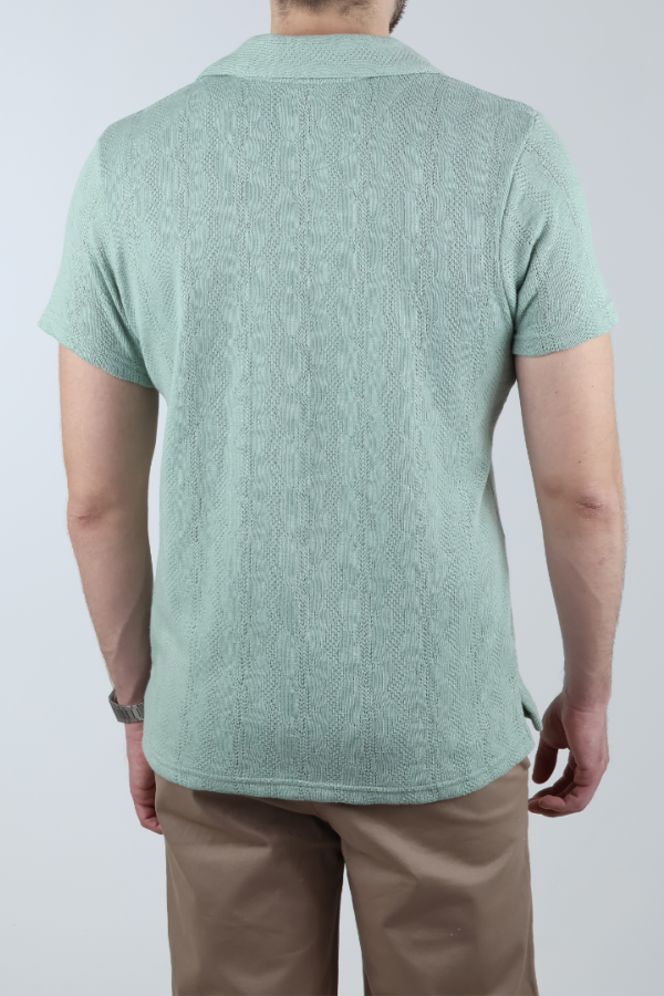 Camisa Hombre Manga Corta Tejido De Punto Verde Manzana Casual Y Fresca